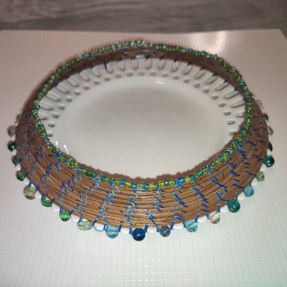 Artist Signed Beaded Dish Pine Needle Ruby Marcotte New York Art Mixed academia - Picture 5 of 10